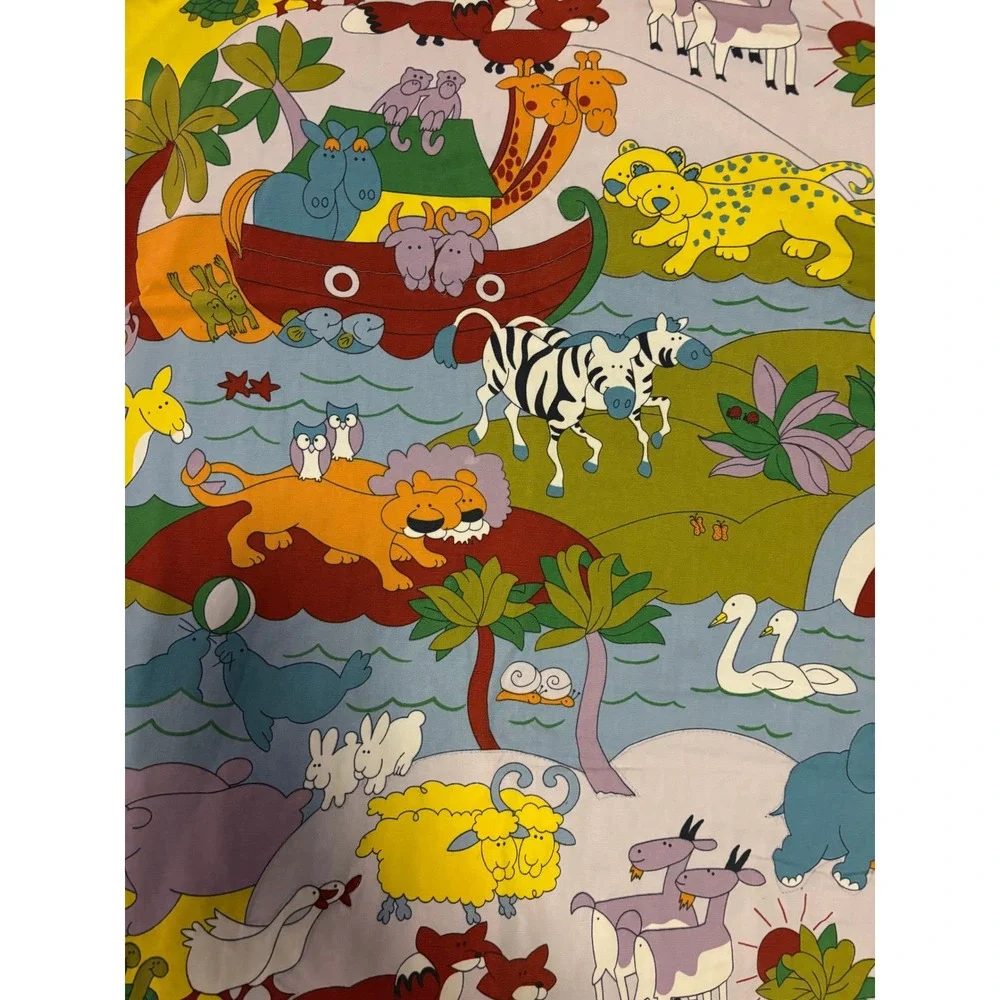 Vintage Wall Hanging Noahs Ark Animal Print Tan Corduroy Cotton Tapestry Baby